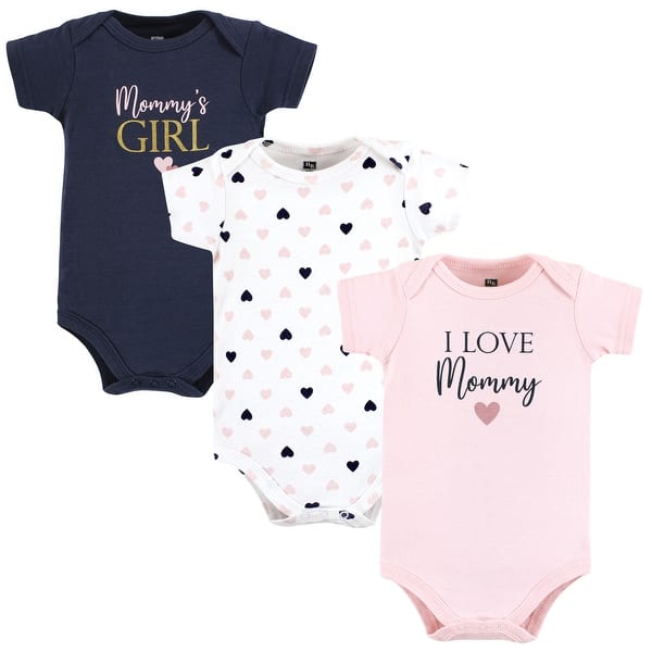 slide 1 of 1, Hudson Baby Infant Girl Cotton Bodysuits, Girl Mommy Pink Navy 3Pk 0-3 Months - Girl Mommy Pink Navy 3Pk