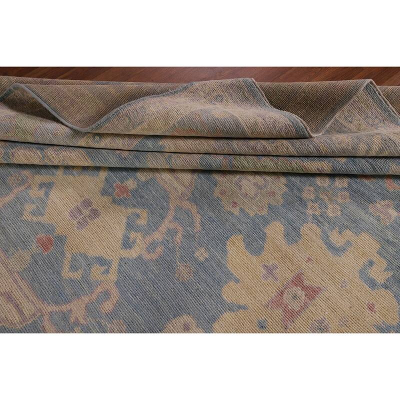 Blue Oushak Vegetable Dye Area Rug Hand-Knotted Wool Carpet - 9'0" x 12'2"