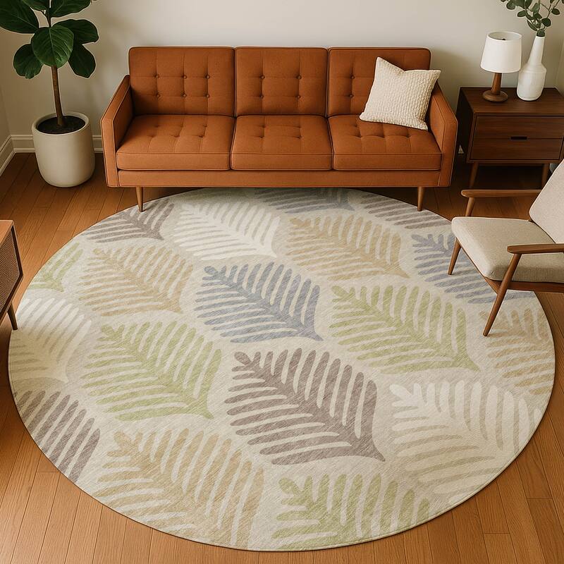 Machine Washable Indoor/ Outdoor Modern Fern Chantille Rug