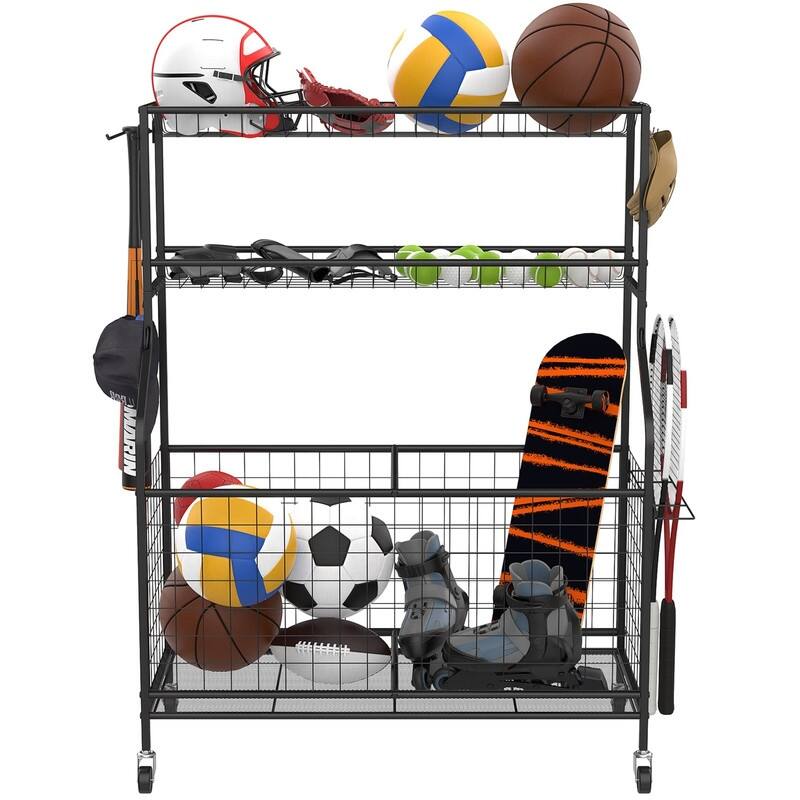 Garage Ball and Sports Equipment Organizer, Ball Storage Rack - 36.25 x 17.25 x 6.75 inches