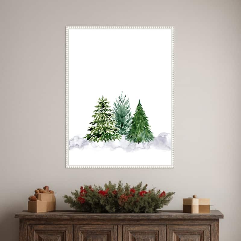 Three watercolor pine trees by Rosana Laiz Blursbyai Framed Canvas Wall Art Print