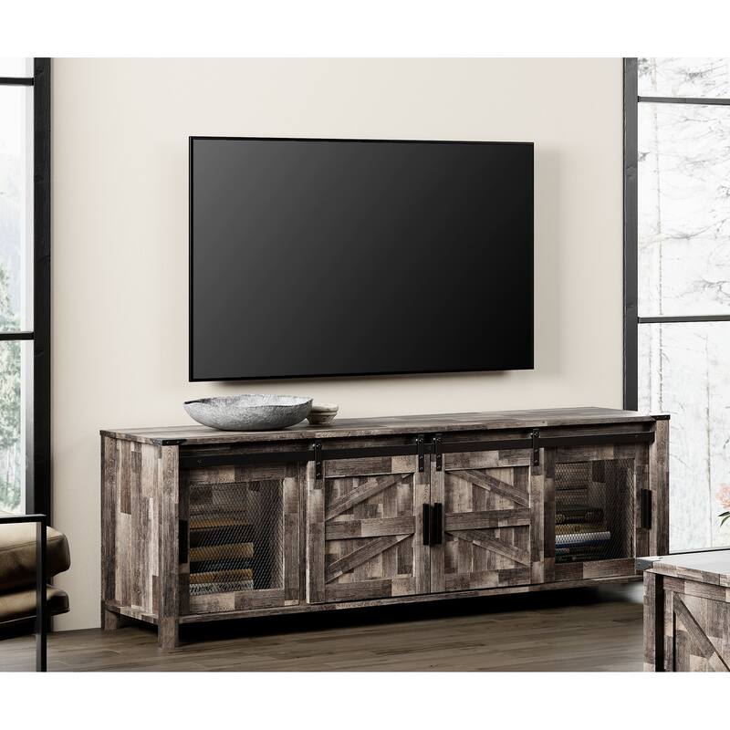 Sliding Barn Door TV Stand Cabinet, Entertainment Center for 75" TV - Grey