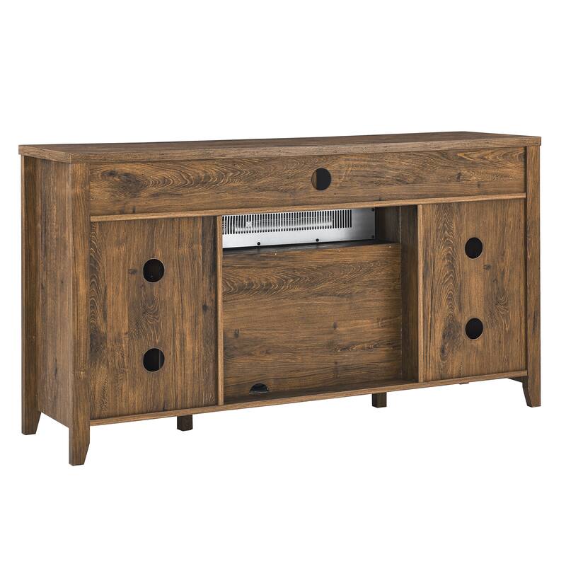 55" Fireplace TV Stand with Log Flames, Remote & Doors
