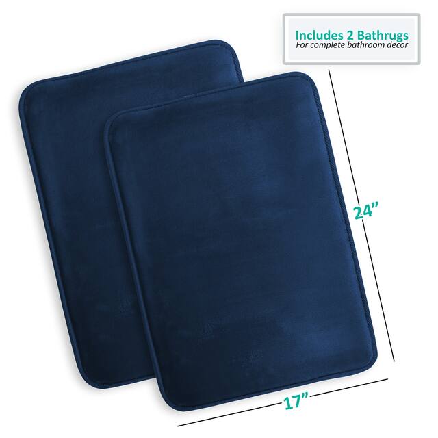 Clara Clark Ultra Soft Plush Bathroom Rug - Non-Slip, Velvet, Memory Foam Bath Mat - Set of 2