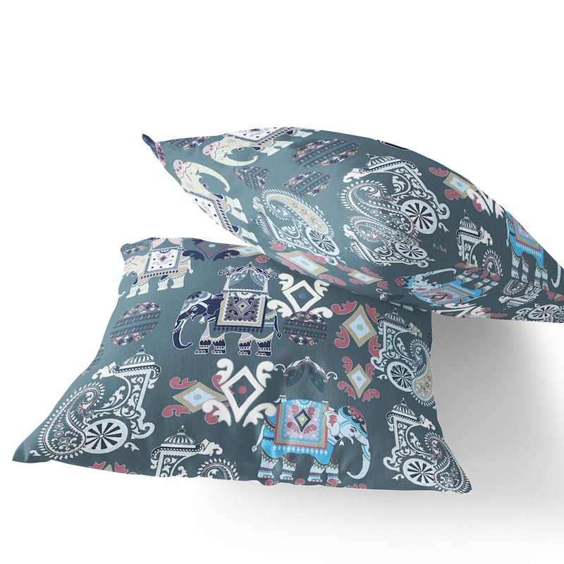 HomeRoots Set of Two 16" X 16" Gray and White Elephant Blown Seam Eclectic Indoor Outdoor Throw Pillow