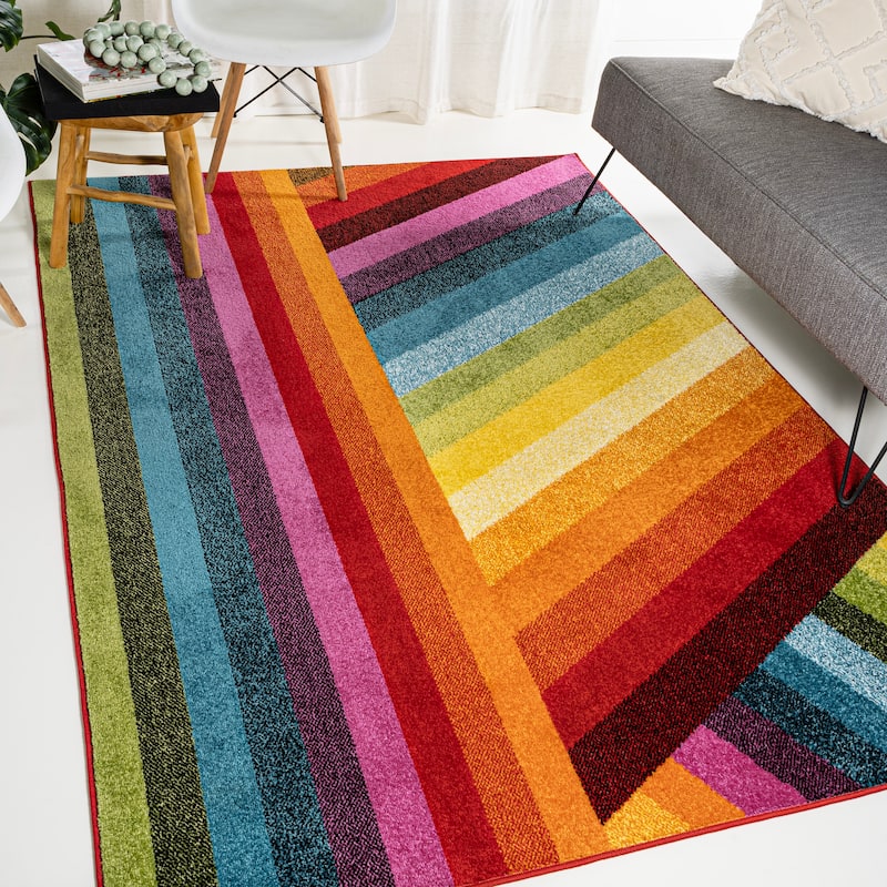 JONATHAN Y Kingdarr Rainbow Contemporary Stripe Multi Area Rug