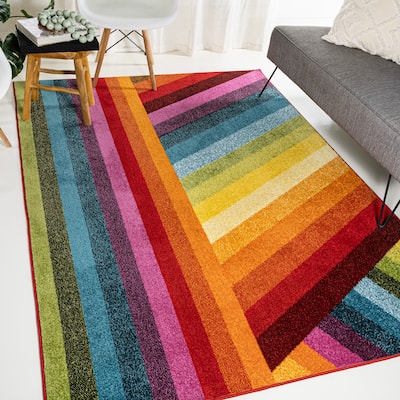 JONATHAN Y Kingdarr Rainbow Contemporary Stripe Multi Area Rug