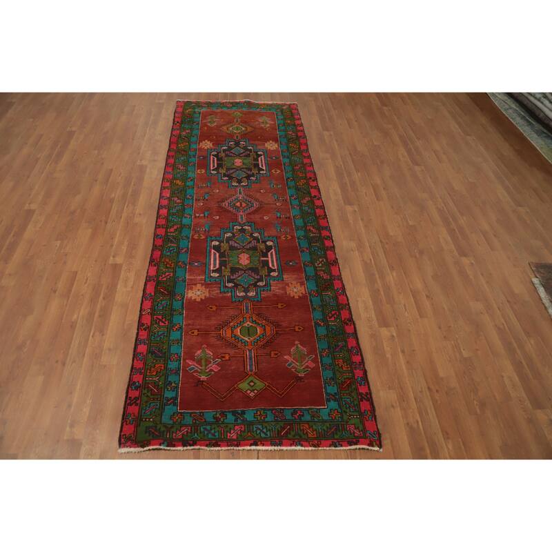 Hand Knotted Oriental 100% Wool Carpet Traditional Geometric Oranges & Rust Ardebil Runner Rug - 10' 2'' X 3' 9''