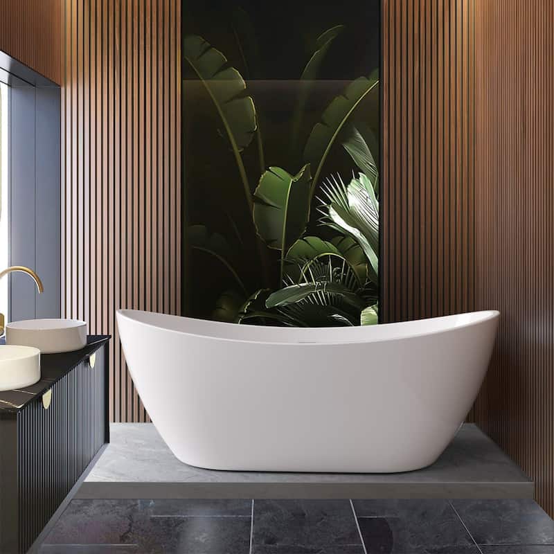 GIVINGTREE Acrylic Double Slipper Freestanding Soaking Bathtub Glossy White - 67'' L x 28'' W x 26'' H