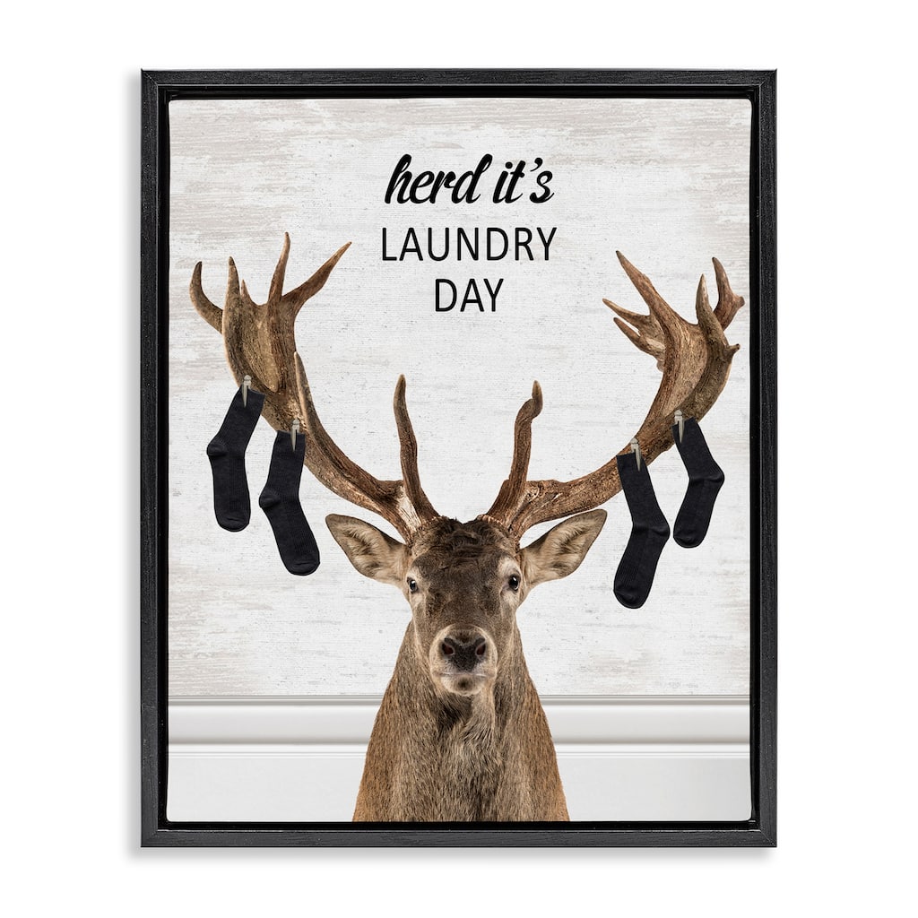 Stupell Laundry Elk with Hanging Socks Framed Floater Canvas Wall Art Design By Lettered and Lined