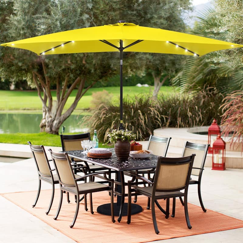 LIVOOSUN 10x6.5ft Steel Solar-Powered LED Patio Umbrella,w/Crank Tilt - Yellow