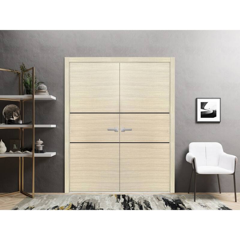 French Pocket Door 28x80 with Planum 0014 Natural Veneer Kit Trims Rail