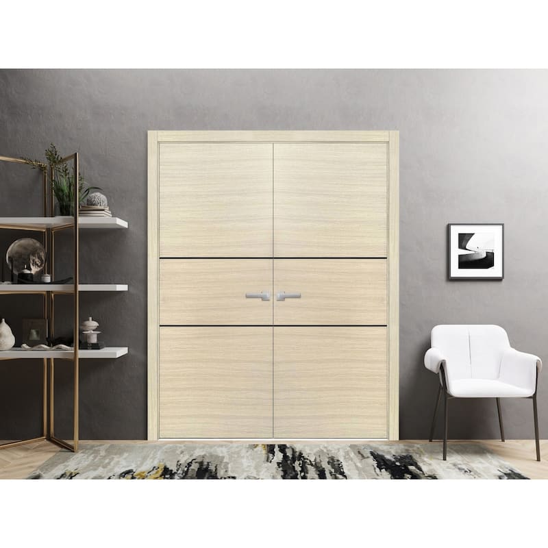 Solid French Double Doors 56 x 80 Planum 0014 Natural Veneer with