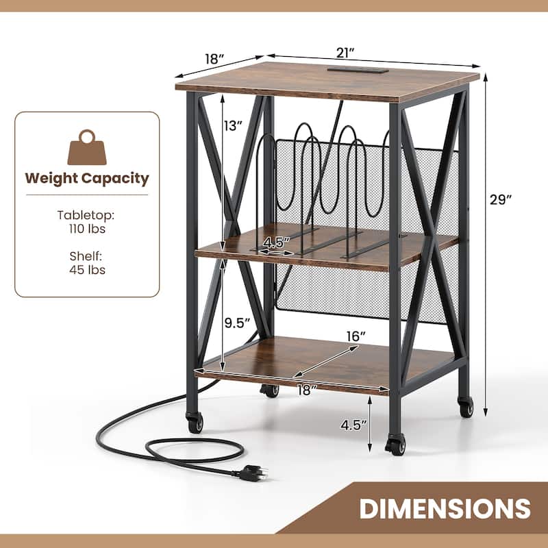 3-Tier Record Player Stand with Charging Station and Adjustable Shelf