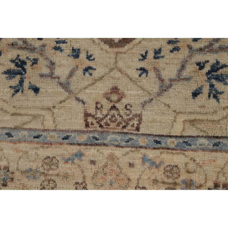 Hand Knotted Oriental 100% Wool Carpet Transitional All-Over Beige & Ivories Oushak Runner Rug - 12' 5'' X 3' 0''
