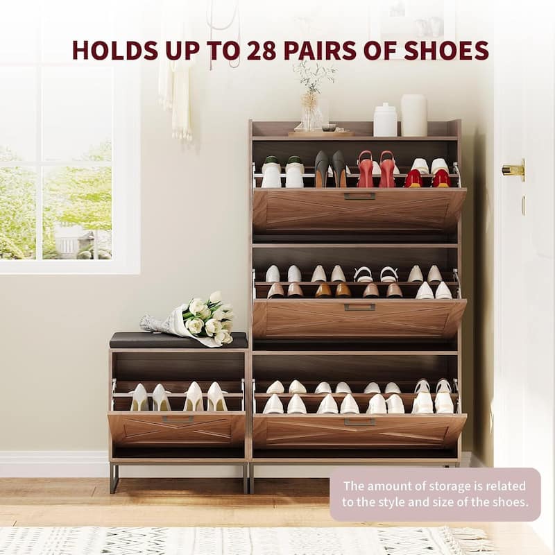 Shoe Storage Cabinet with Bench & Seat Cushion for Entryway, Hallway