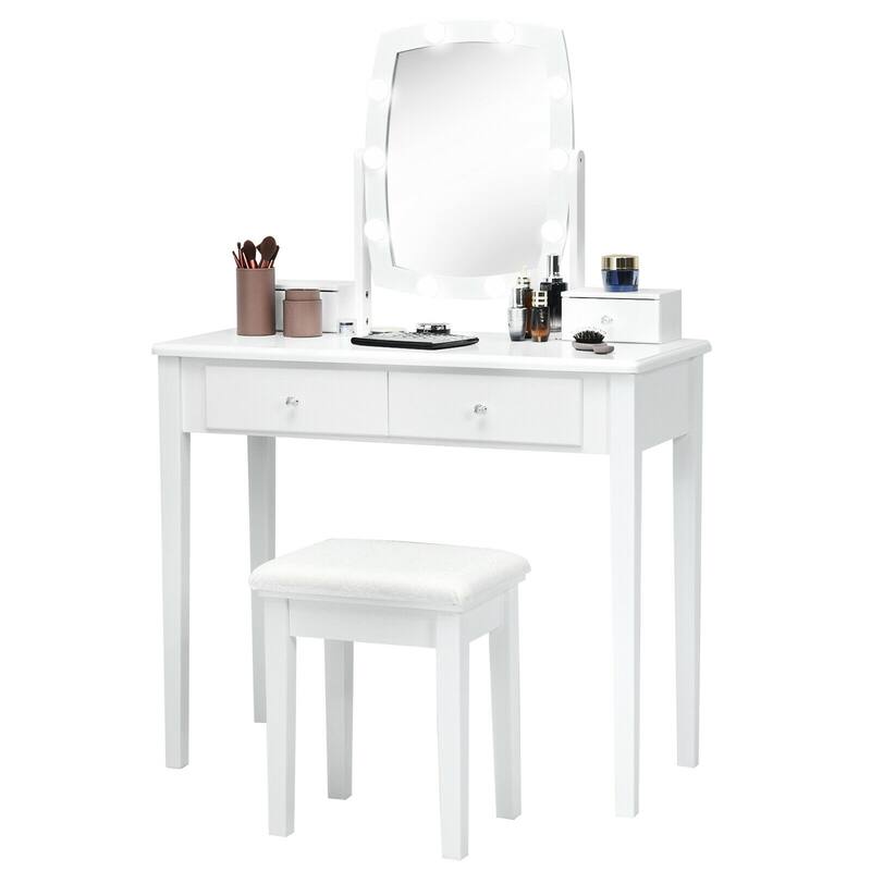 Gymax Vanity Table Set with Lighted Mirror Adjustable 10 Bulbs Dresser - See Details