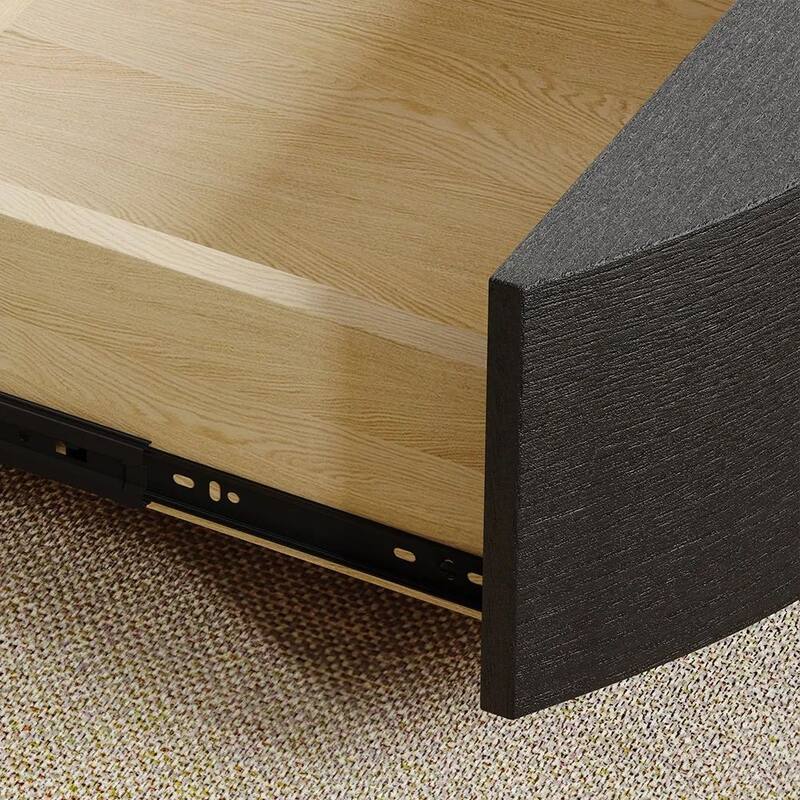 Modern Drum Coffee Table with Oak Veneer, Sintered Stone Coffee Table with 2 Solid Wood Drawers, Fully Assembled, White