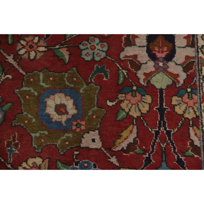 Hand Knotted Oriental 100% Wool Carpet Traditional Floral Oranges & Rust Tabriz Area Rug - 12' 11'' X 9' 8''