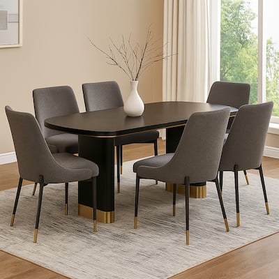79 Inch Modern Dining Table, Oval Shaped Surface, Brass Metal Accents
