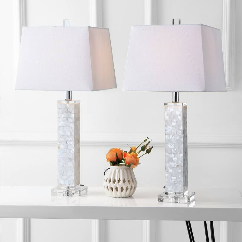 Verna 28.5" Seashell LED Table Lamp, White (Set of 2) by JONATHAN Y