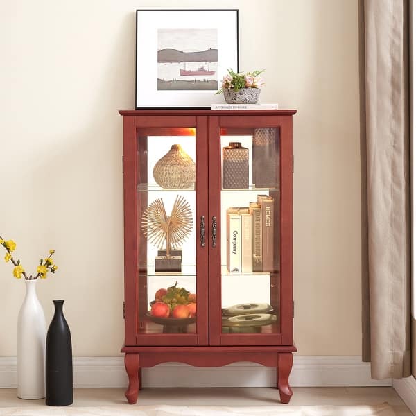 slide 2 of 32, GDFStudio - Regency Traditional Storage Curio Cabinet with Tempered Glass Doors and Lighted Display Cherry