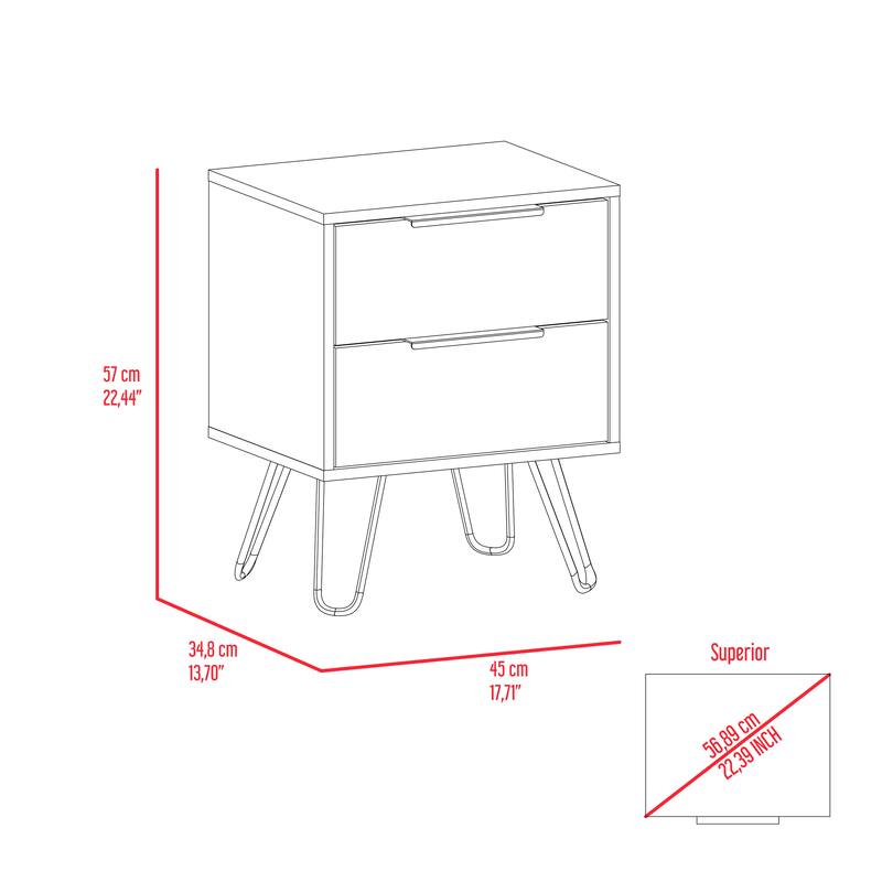 Light Oak 2-Drawer Nightstand, End Table with Hairpin Metal Legs - Compact and Sturdy Design