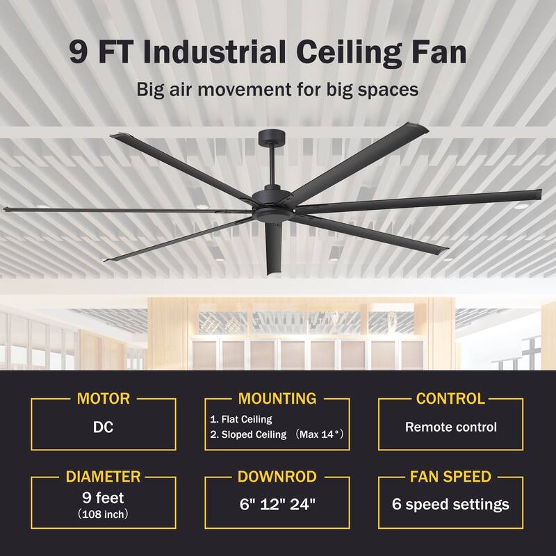72"/84"/96"/120"/144" Extra Larger HVLS Commercial Ceiling Fan with Remote and Aluminum Blades