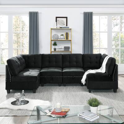 Black 4 Single Chair Modular Sofa Set with Hidden Storage and Corner Chaise Lounges Chenille DIY Sectional Sofa for Livingroom