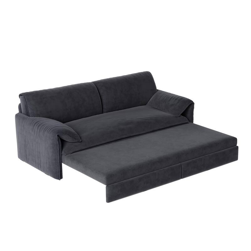 66" Queen Pull Out Sofa Bed, 3-in-1 Convertible Sleeper Sofa with Side Storage,Multi-Functional Velvet Loveseat Bed