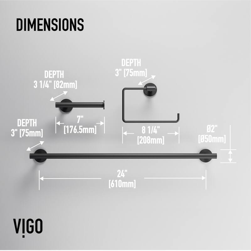 VIGO Elan 3-Piece Bathroom Hardware Accessory Set with 24 in. Towel Bar, Toilet Paper Holder, Hand Towel Holder