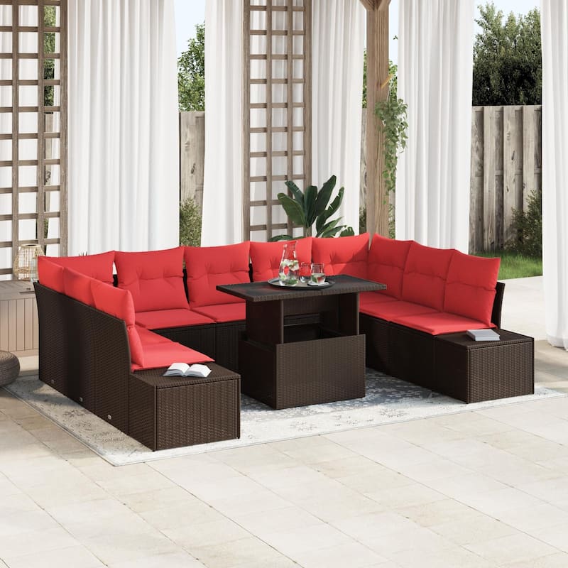 vidaXL 10 Piece Garden Sofa Set with Cushions - 113.8×82.3×27.2 - Brown