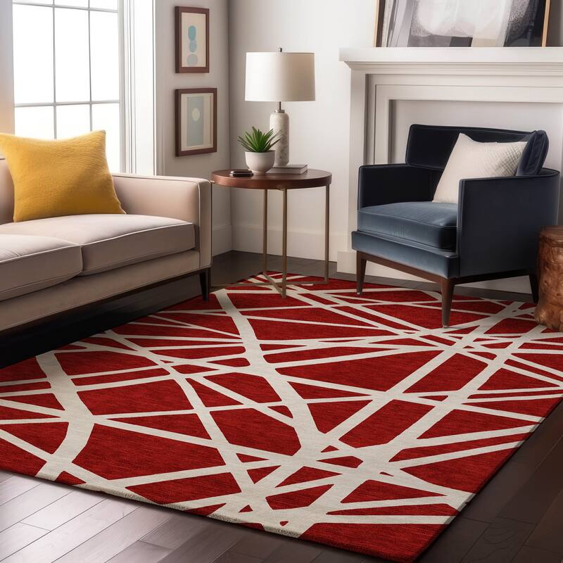 Premium Washable Super Soft Contemporary Harvey Mayfield Rug - Red - 10' x 14'