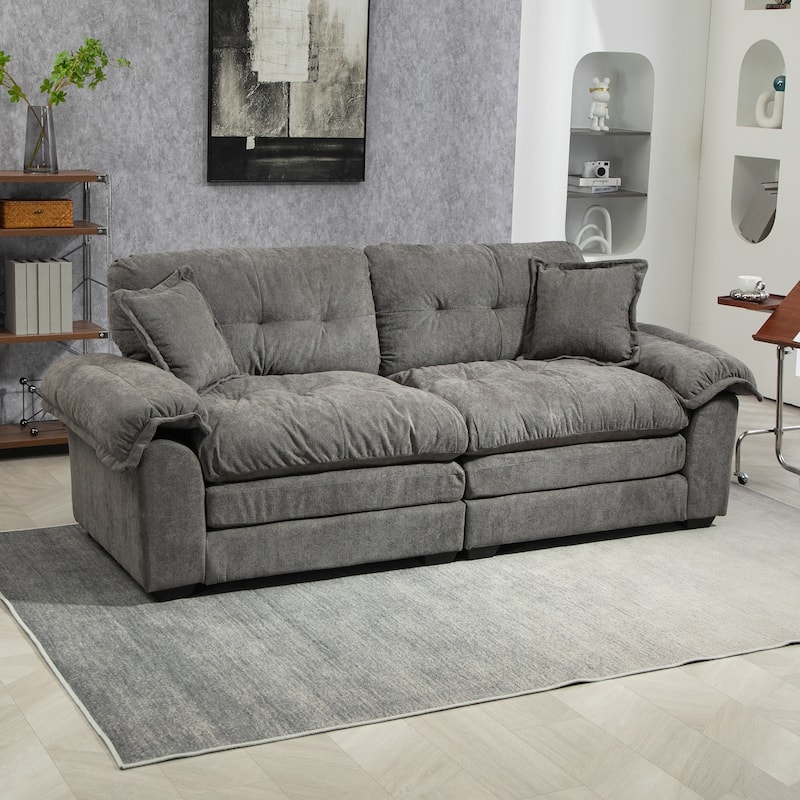 Deep Seat Loveseat Sofa Chenille Dual-Layer Upholstered Lounge Couch