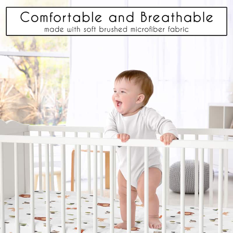 Sweet Jojo Designs Woodland Animals Boy, Girl, Unisex/Gender Neutral Fitted Mini Portable Crib Sheet - Sage Green Forest Friends