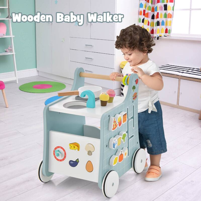 Costway 6-in-1 Baby Push Walker Wooden Strollers Learning Activity - See Details