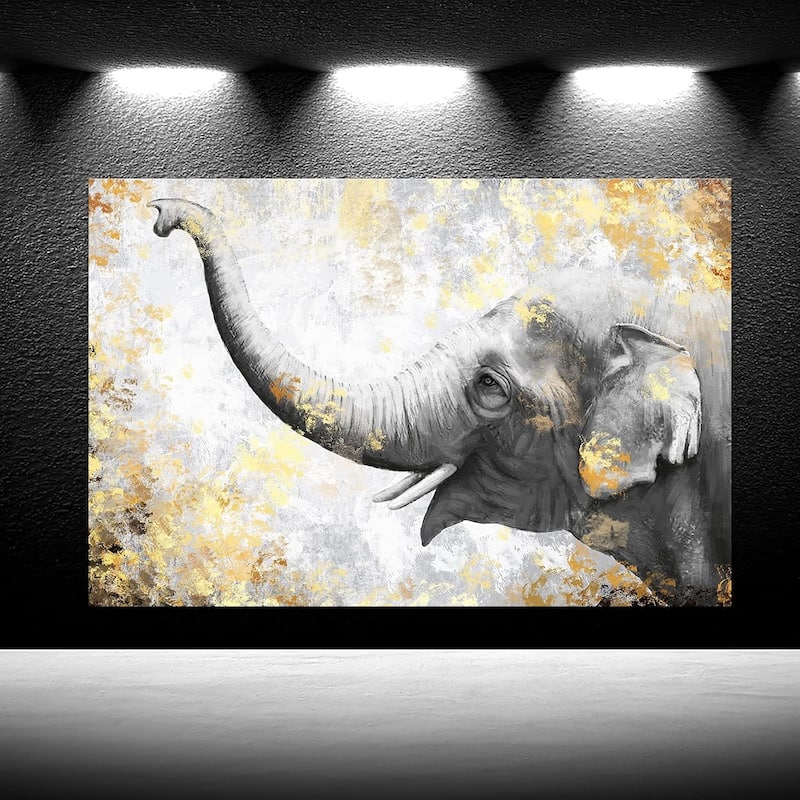 Wall Art Gold and Grey Contemporary Elephant Painting