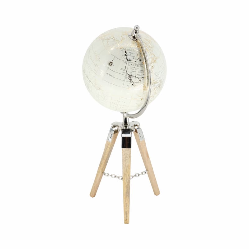Sagebrook Home 8" Globe on Marble-Based Wood Tripod Stand, Aluminum Finish - Unique Accent Piece - 8.0" x 8.0" x 19.0"