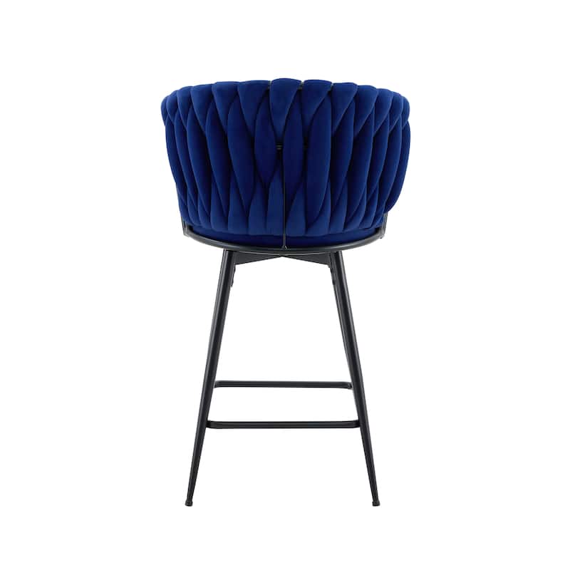 Set of 2 Modern Velvet Braided Bar Stool with Metal Frame, Upholstered Counter Height Stool