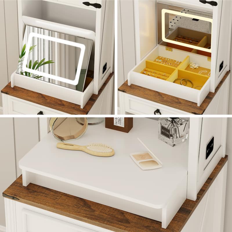 Makeup Vanity with Led Light and Hidden Storage