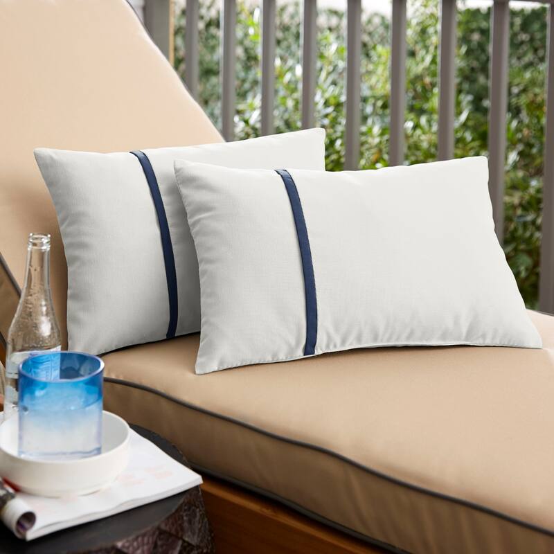 Sorra Home Sunbrella Outdoor Single Petite Flange Pillow Set of 2 - Sunbrella - Canvas Natural/Canvas Navy - 12 in H x 18 in W x 6 in D