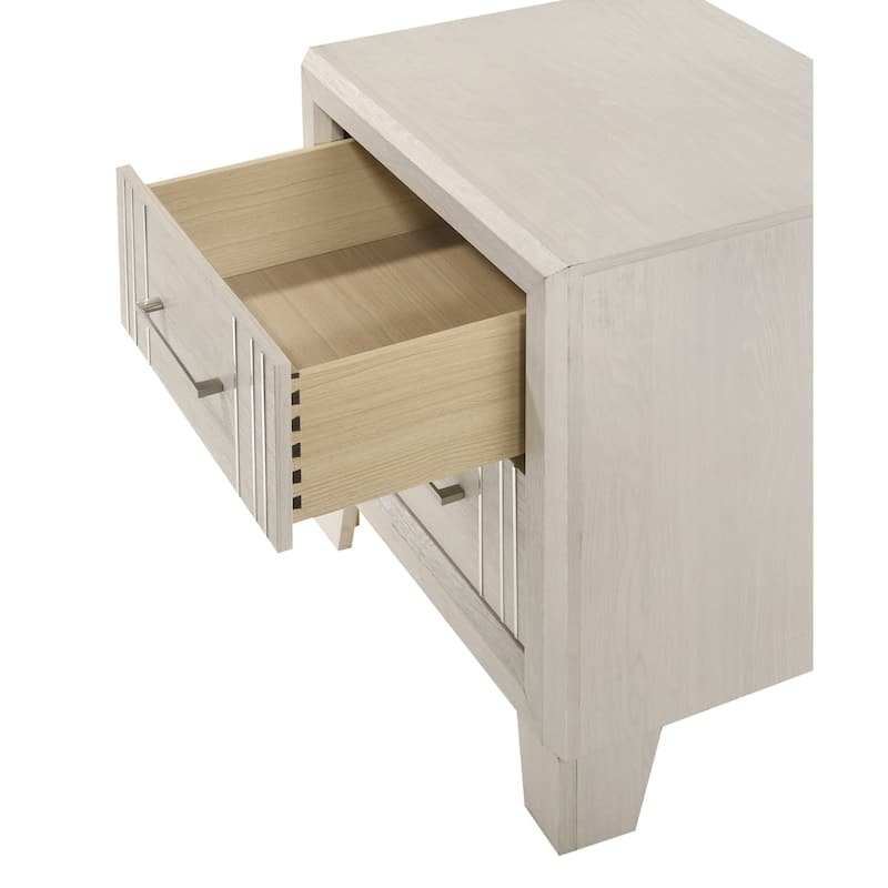 Contemporary White/Beige Wooden Nightstand with 2 Drawers
