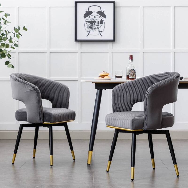 Swivel Velvet Dining Chair with Metal Legs, Set of 2