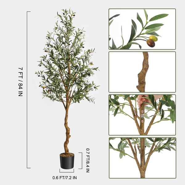 dimension image slide 1 of 2, Artificial Olive Tree 7FT(84in) Tall Faux Silk Olive Trees