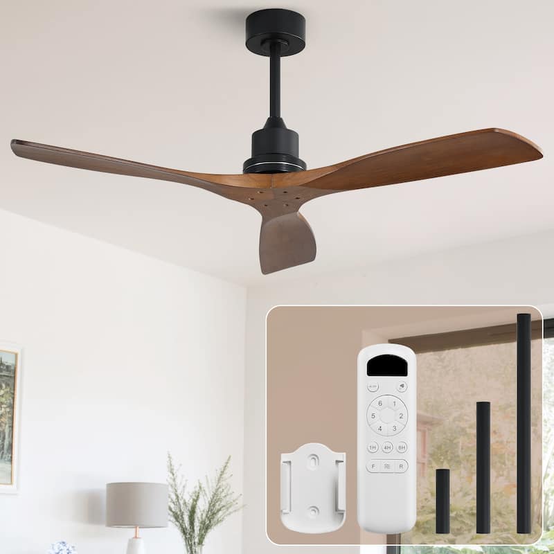 Sofucor 52 Inch Ceiling Fan without Light Solid Wood,with Remote,Smart Optional-Alexa/Google Assistant/APP/Remote Control