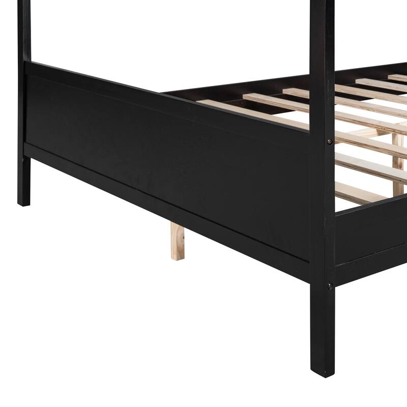 Queen Size Platform Bed Traditional-Modern Style Headboard and Footboard, Enhanced by Solid Wood Slats Support