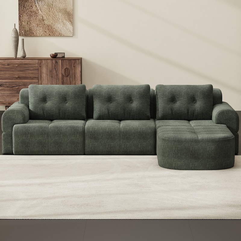110.23" L-Shaped Chenille Sectional Sofa with Movable Ottoman