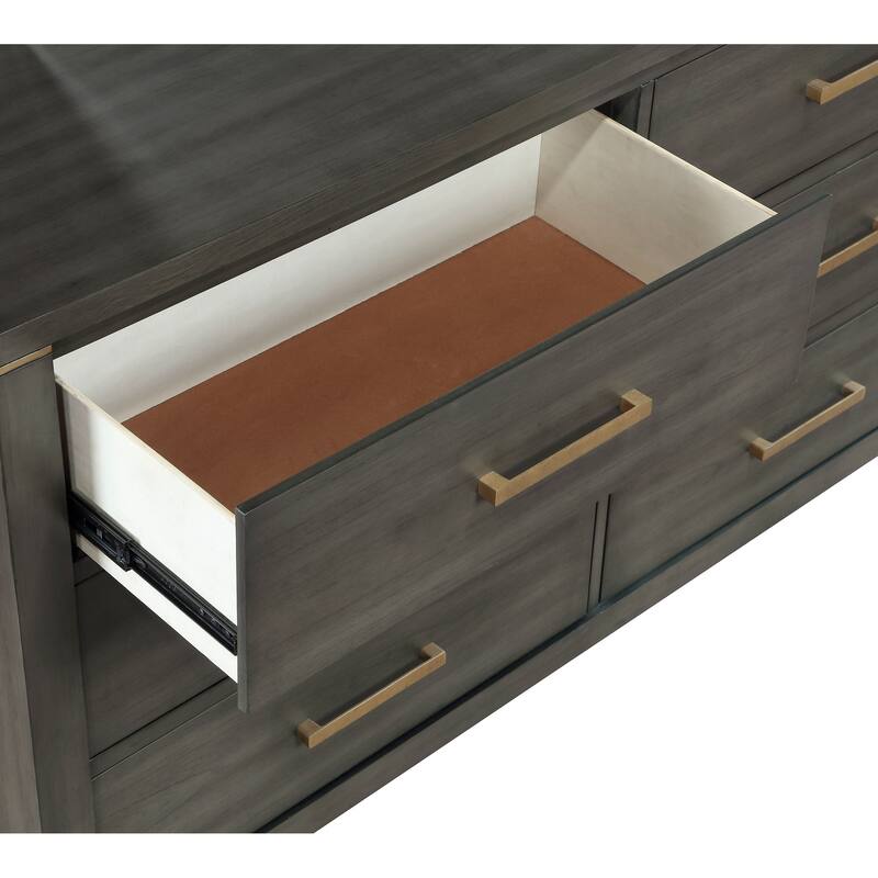 Kieran Transitional Wood 6-drawer Dresser Grey