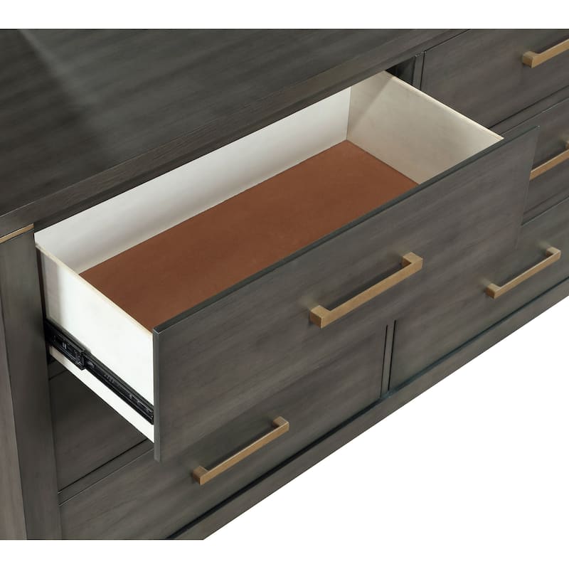 Kieran Transitional Wood 6-drawer Dresser Grey