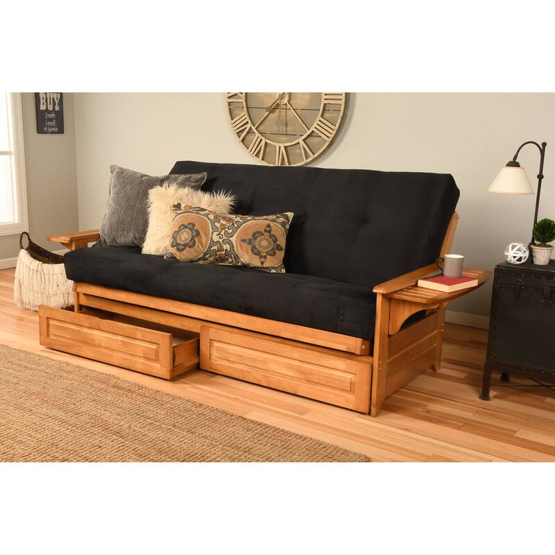 Somette Phoenix Butternut Futon Set with Storage Drawers and Mattress - Suede Black